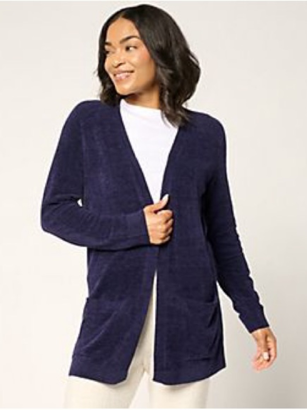 Barefoot Dreams CozyChic Ultra Lite Open Front Cardigan Sweater Navy Blue Small